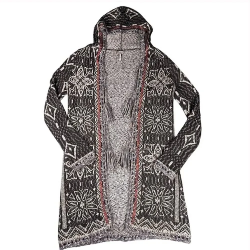 Free People Kai Tassel Hooded Bohemian Cardigan M